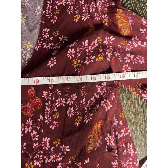Madewell Tie Sleeve Wrap Top Burgundy Butterfly Size 2 - Picture 7 of 8